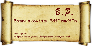 Bosnyakovits Pázmán névjegykártya